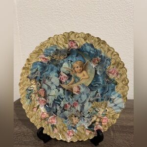 Vintage Decorative Plate with Cherubs and Flowers
